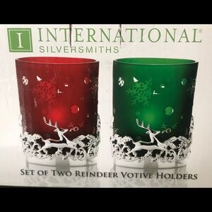 🆕 Set of Two Silver Reindeer Glass Votive Holders‼️FINAL SALE